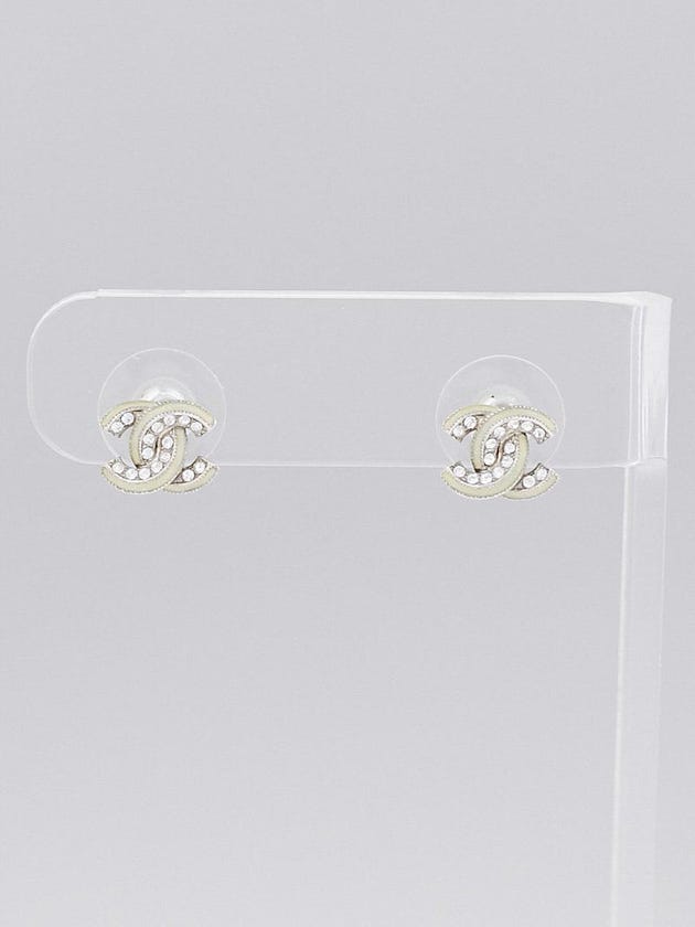 Chanel Silvertone Crystal and Resin CC Stud Earrings