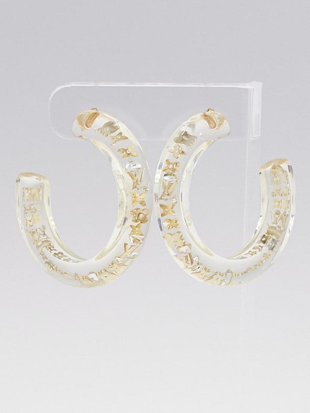 Louis Vuitton Clear/Gold Resin Monogram Inclusion Hoop Earrings
