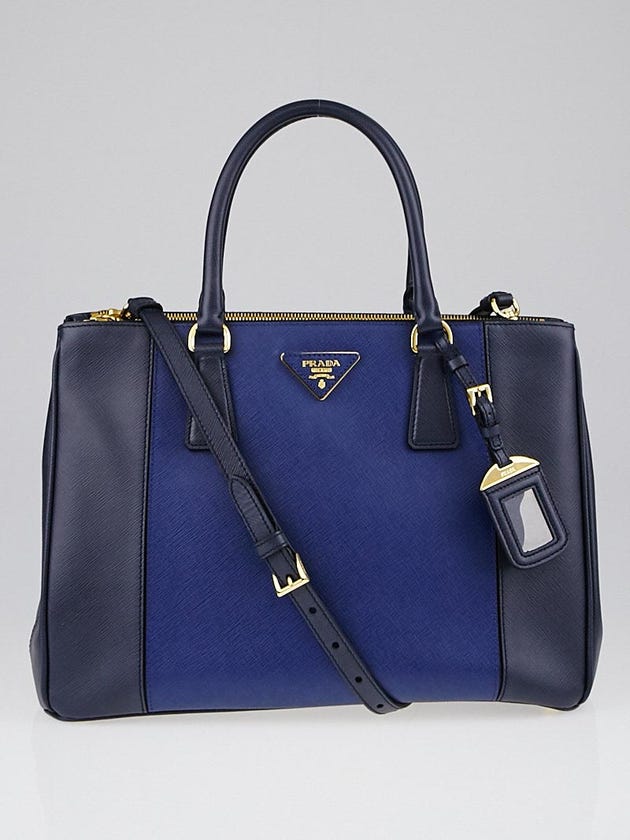 Prada Baltico/Blue Saffiano Lux Leather Medium Double Zip Tote Bag B2274C
