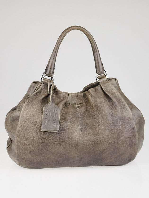 Prada Fumo Antik Cervo Leather Shopping Tote Bag BR3985