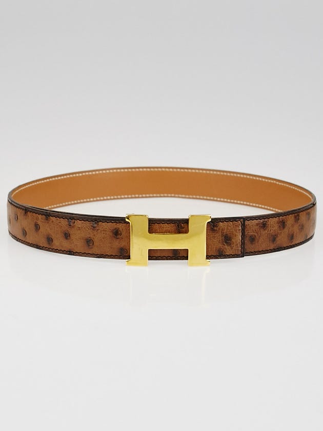 Hermes 24mm Brown Ostrich Gold Plated Constance H Belt Size 60