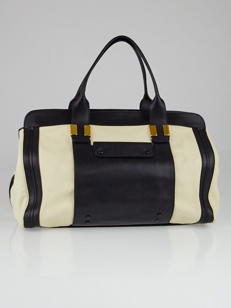Chloe Husky White Black Colorblock Leather Large Alice Tote Bag Yoogi s Closet