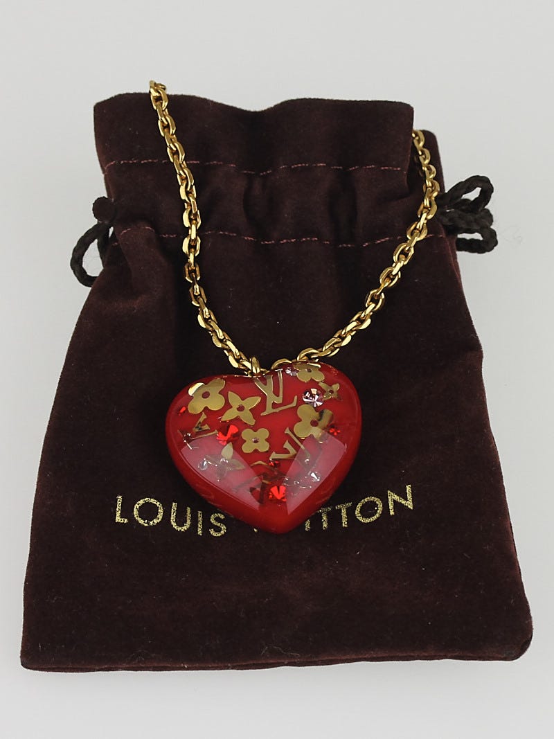 LOUIS VUITTON Necklace Pendant AUTH LV LOGO Strawberry heart