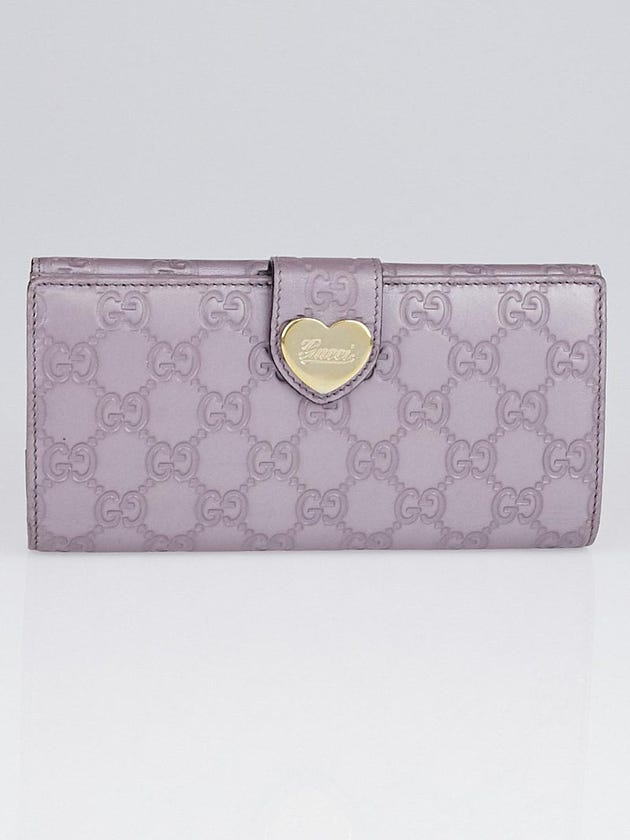 Gucci Metallic Lavender Guccissima Leather Engraved Heart Continental Wallet