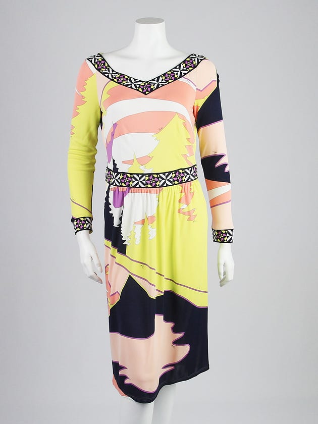 Emilio Pucci Pink/Yellow Print Viscose Long Sleeve Dress Size 6/40