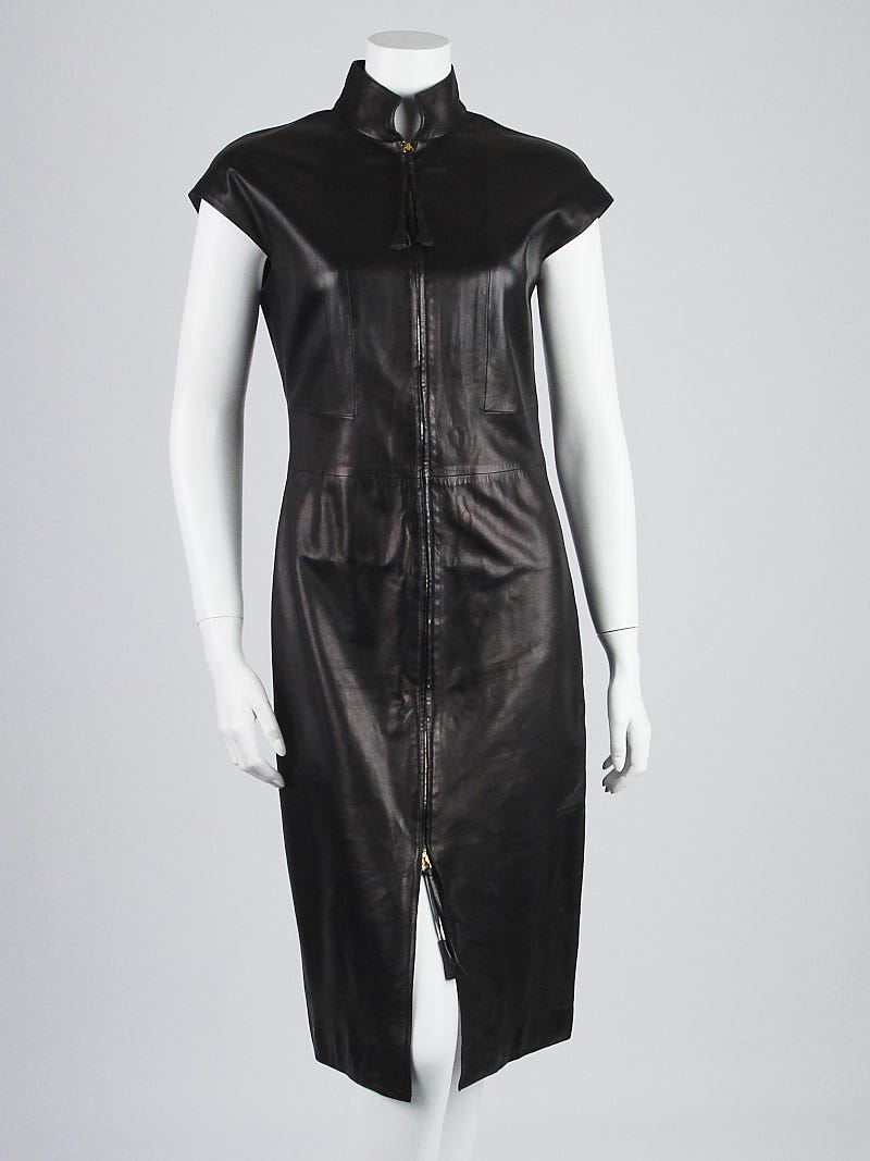Yves Saint Laurent Black Leather Zip Dress Size 4/38