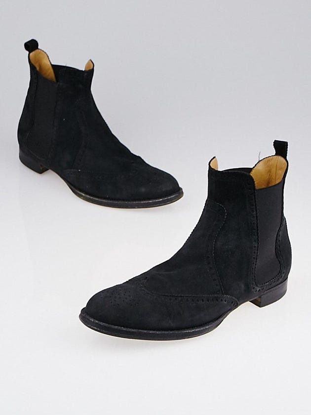 Hermes Black Suede Brighton Low Ankle Boots Size 7.5/38