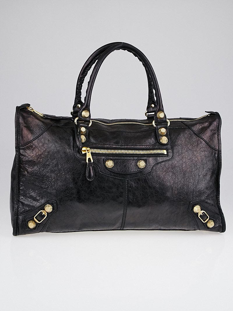Balenciaga Black Lambskin Leather Giant 12 Gold Work Bag Yoogi s Closet