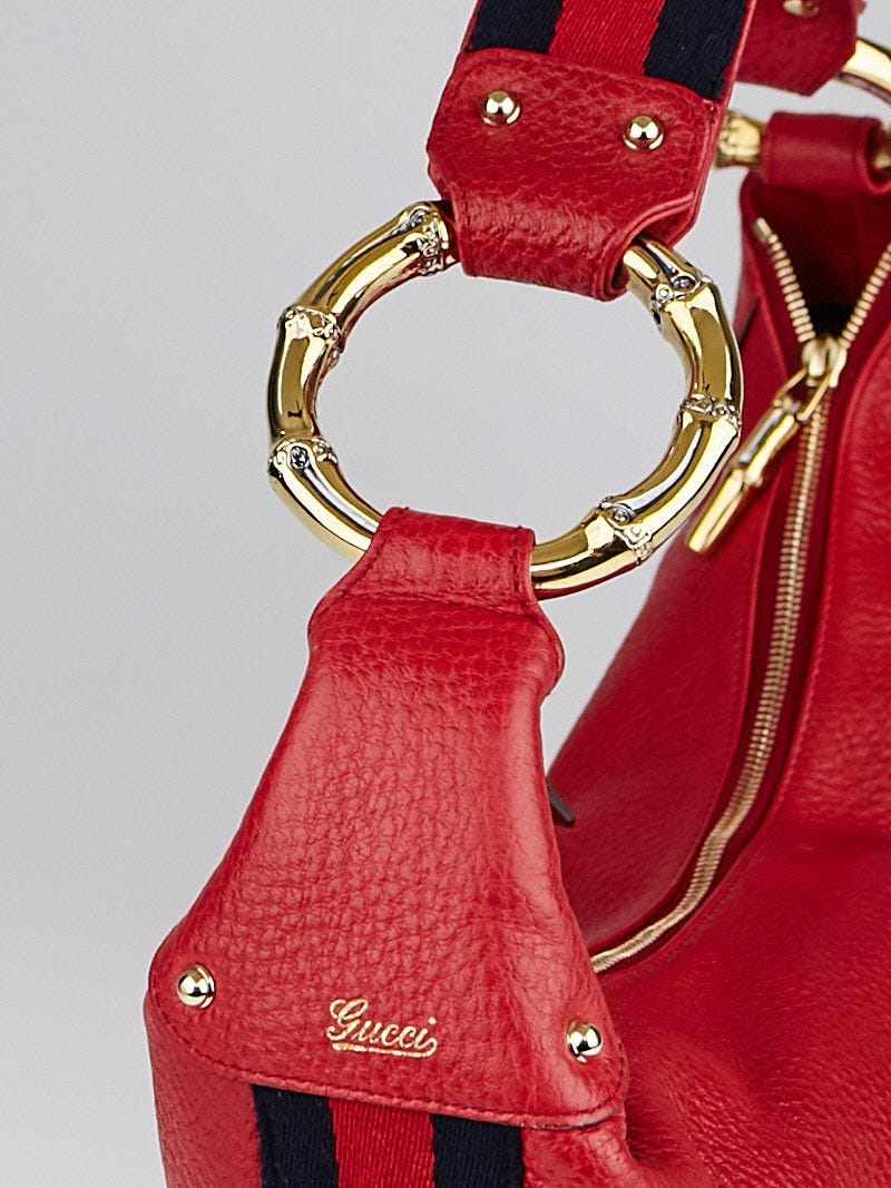 【楽ギフ_包装】 Gucci Red Closet Yoogi's | Bag Hobo Ring Bamboo Leather Pebbled バッグ
