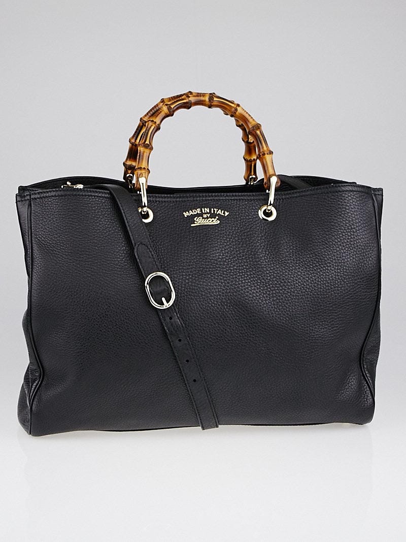 Gucci Black Pebbled Leather Bamboo Top Handle Large Tote Bag