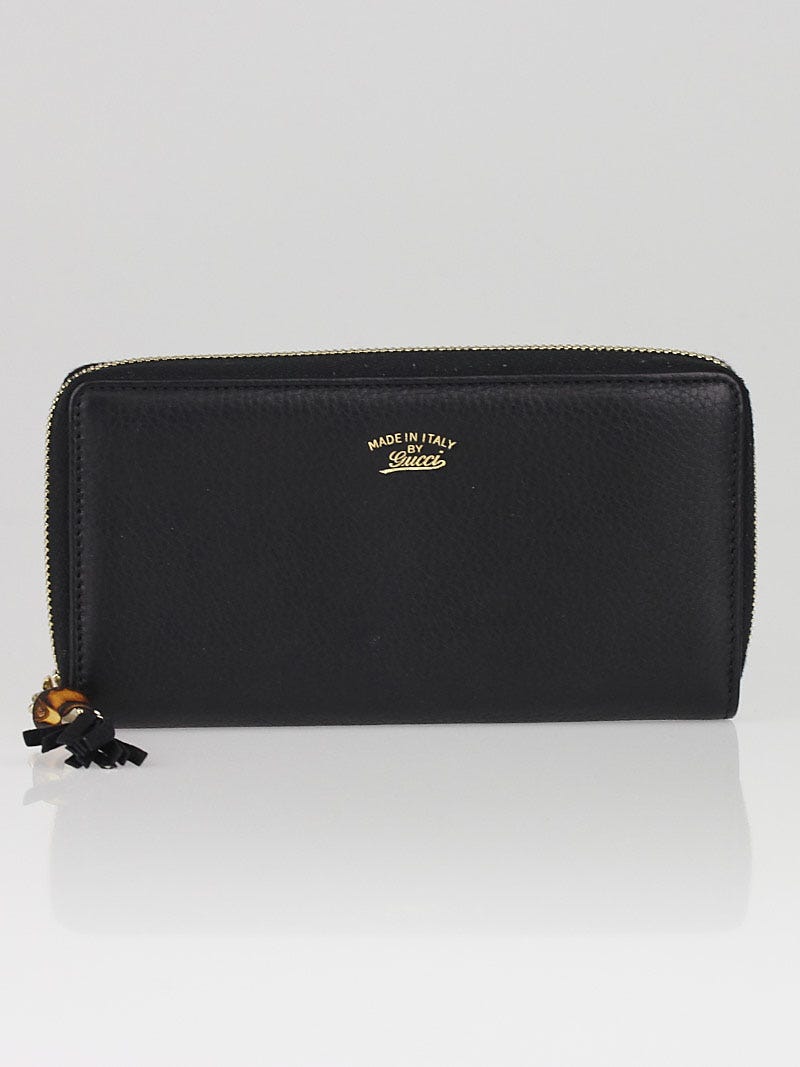 Gucci Black Leather Bamboo Tassel Zip Around Wallet | Yoogi