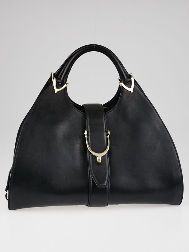 Gucci Black Smooth Leather Stirrup Top Handle Bag