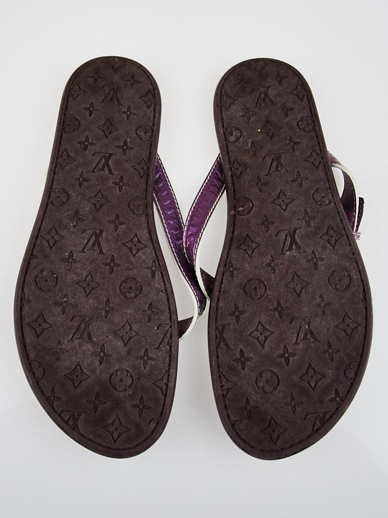 Louis Vuitton Purple Metallic Leather Wavy Thong Sandals