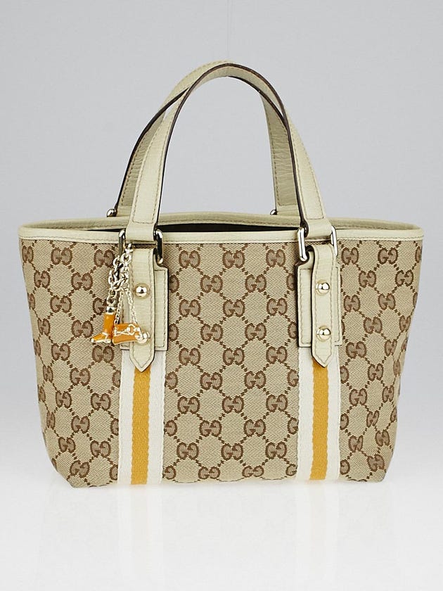 Gucci Beige/Ebony GG Fabric Jolicoeur Stripe Small Tote Bag