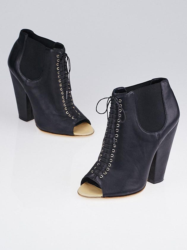 Givenchy Black Leather Lace Up Open-Toe Booties Size 5.5/36