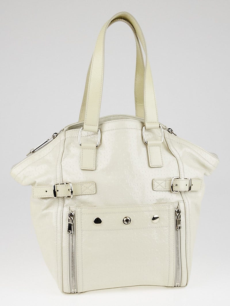 Yves Saint Laurent Dark White Embossed Patent Leather Medium Downtown Bag