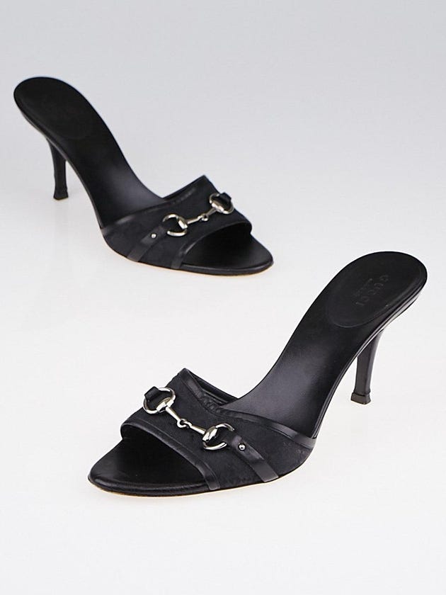 Gucci Black GG Canvas Horsebit Open-Toe Hollywood Slide Sandals Size 7.5