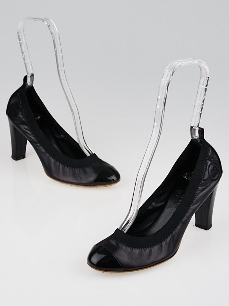 Chanel Black Leather Elastic Ballet Pumps Size 7/37.5 - Yoogi's Closet