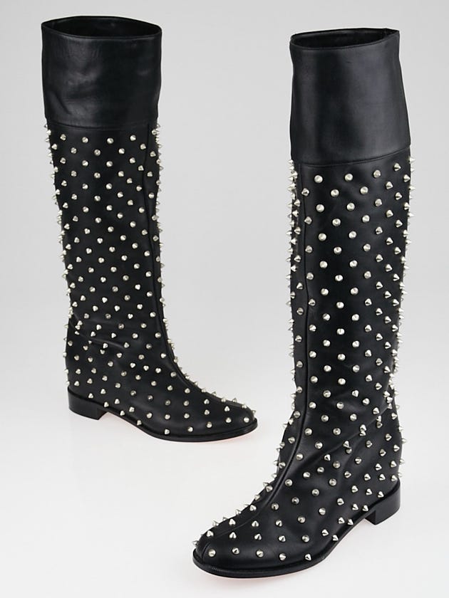 Christian Louboutin Black Leather Spiked Mene Boots Size 7.5/38
