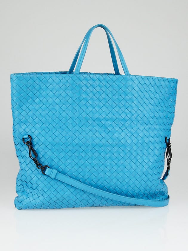 Bottega Veneta Turquoise Intrecciato Woven Nappa Leather Fold Over Tote Bag