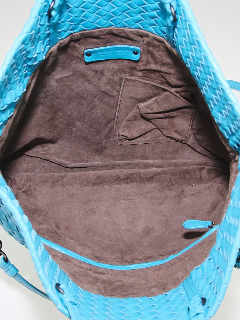 バッグ Bottega Veneta Bottega Veneta Turquoise Intrecciato Woven Nappa Leather