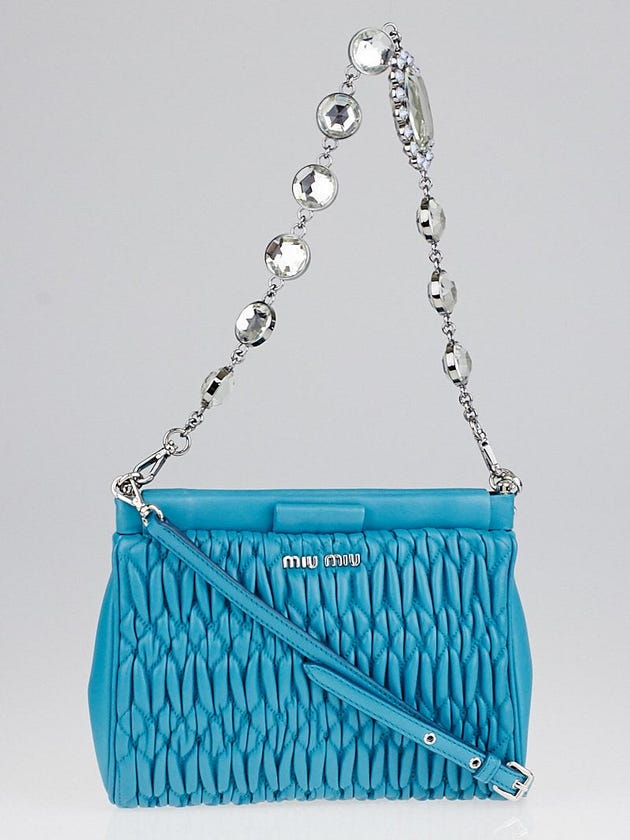 Miu Miu Turchese Nappa Matelasse Leather and Crystal Viola Bag RT0554