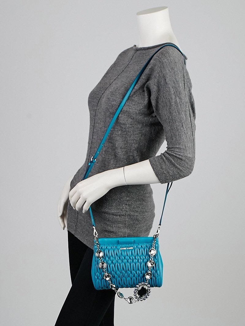 Miu Miu Turchese Nappa Matelasse Leather and Crystal Viola Bag