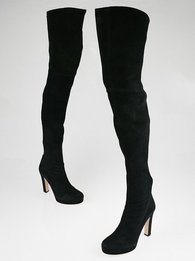 Miu Miu Black Suede Over the Knee Karen Platform Boots Size 8.5 39 Yoogi s Closet