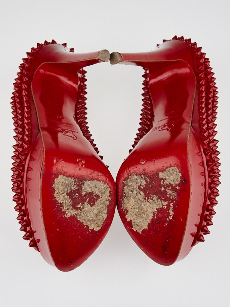 Christian Louboutin Red Patent Leather Lady Peep Spikes 150