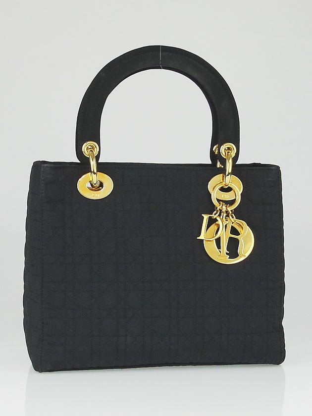 Christian Dior Black Cannage Quilted Nylon Medium Lady Dior Bag