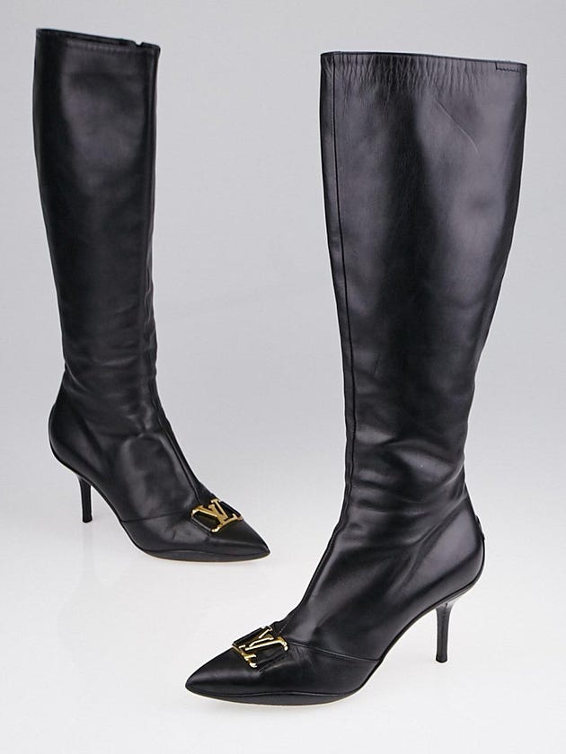Louis Vuitton Black Leather LV Pointed Toe Knee High Boots Size 5/35.5