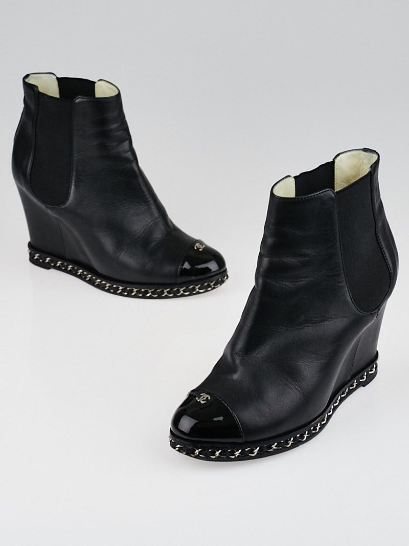 Chanel ladies ankle boots with wide block heel black s  Drouotcom