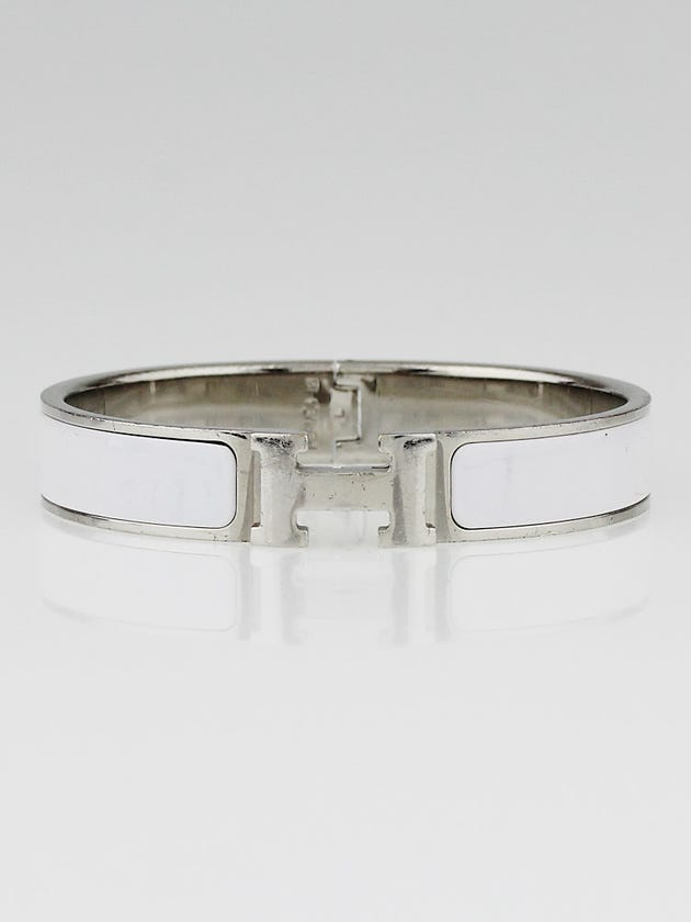 Hermes White Enamel Palladium Plated Clic H PM Narrow Bracelet