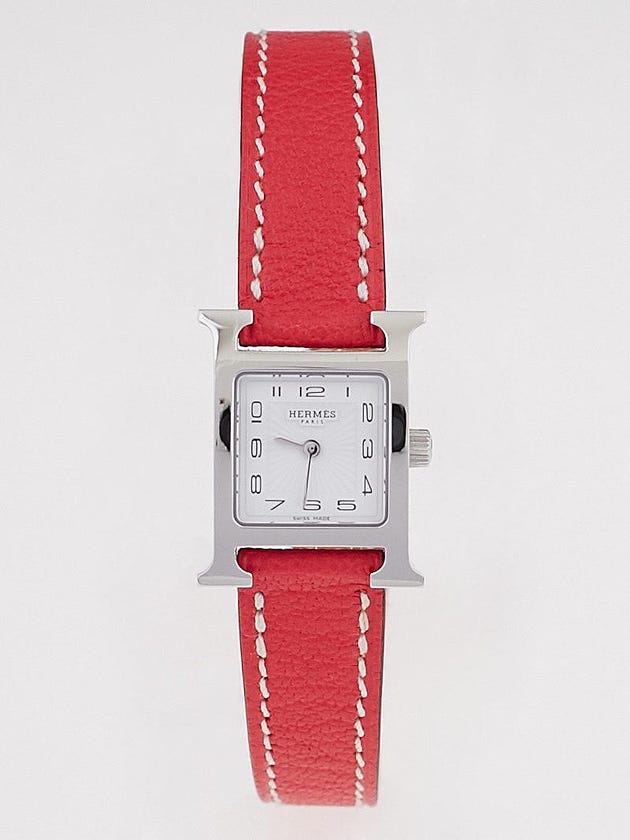 Hermes Bougainvillea Leather and Stainless Steel Heure H TPM Quartz Watch