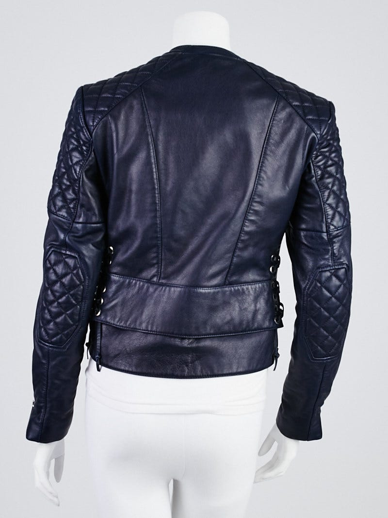 Balenciaga Navy Blue Quilted Lambskin Leather Biker Jacket Size 6 38 Yoogi s Closet