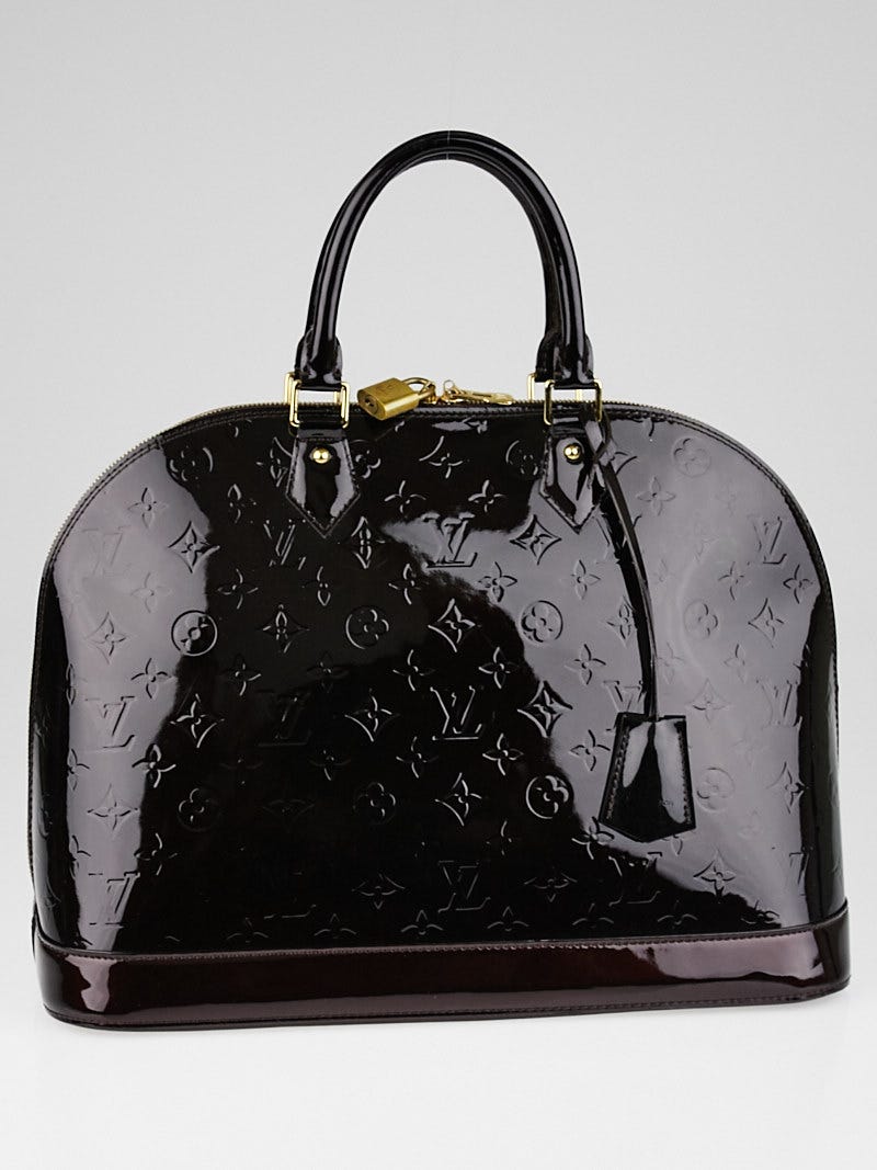Authentic Louis Vuitton Amarante Monogram Vernis Patent Leather Alma GM Bag