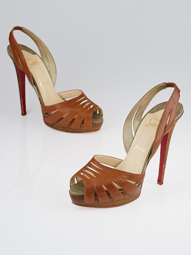 Christian Louboutin Cognac Calfskin Leather Samaya 140 Sandals Size 9.5/40