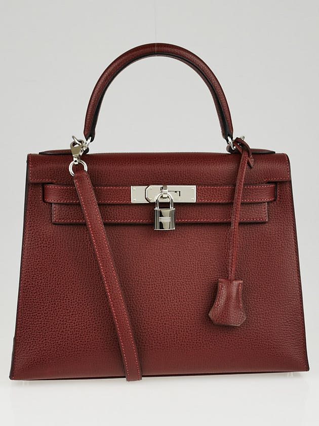 Hermes 28cm Rouge H Vache Liegee Leather Palladium Plated Kelly Sellier Bag