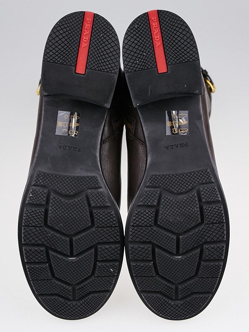 PRADA ロングブーツ　CERVOレザー　36 PRADA Cervo Logo Knee High Black Leather Riding Boots with Gold