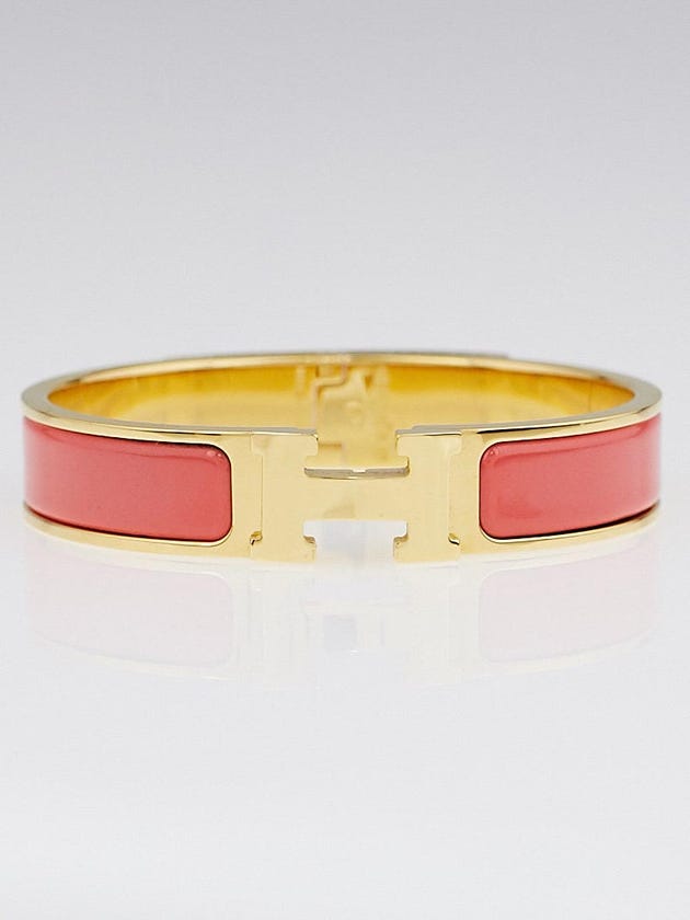 Hermes Coral Enamel Gold Plated Clic H PM Narrow Bracelet