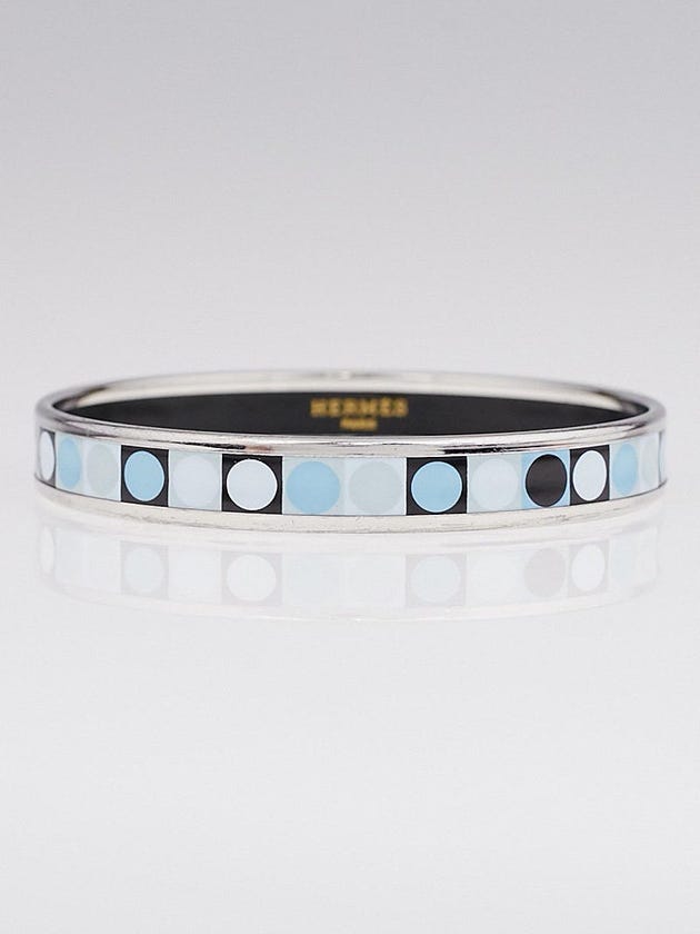 Hermes Blue Deco Dot Printed Enamel Palladium Plated Narrow Bangle Bracelet Size 65