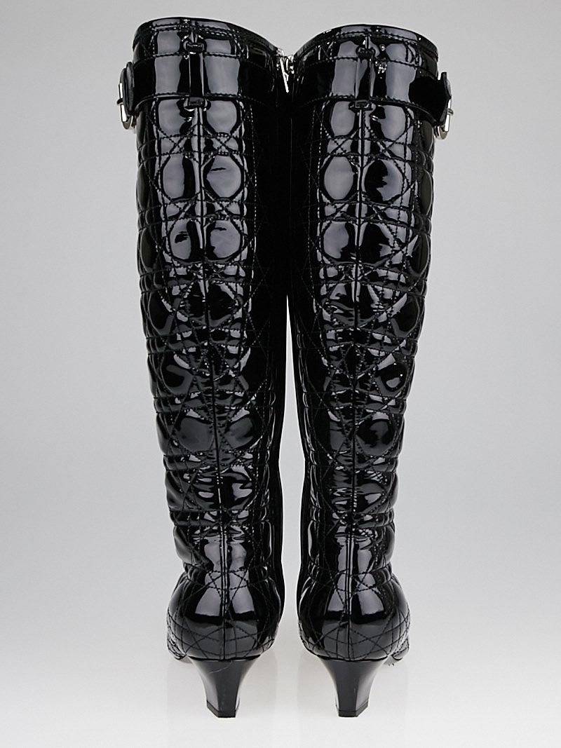 Christian Dior Black Cannage Quilted Patent Leather Knee High Boots Size 6 36.5 Yoogi s Closet