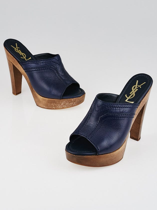 Yves Saint Laurent Navy Blue Leather Essaouira Clogs Size 5.5/36