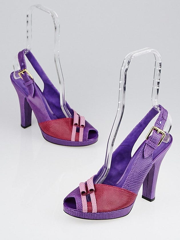 Louis Vuitton Purple Lizard Peep Toe Slingback Pumps Size 8.5/39