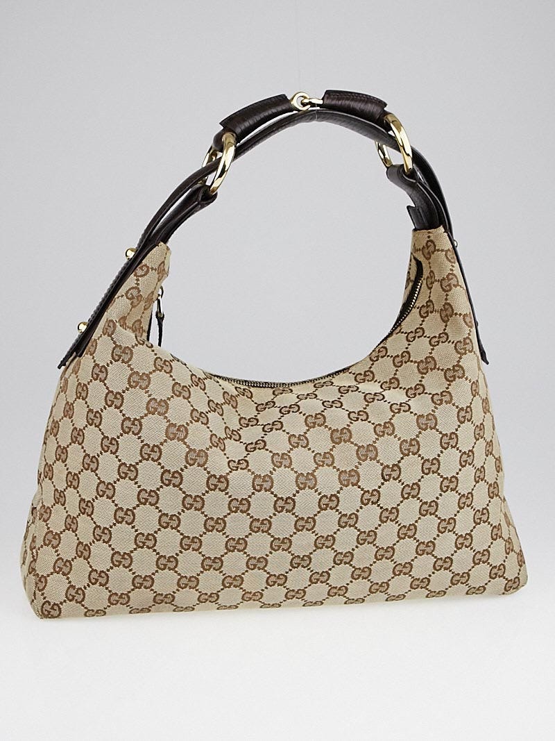 Gucci Beige/Ebony GG Canvas Medium Horsebit Hobo Bag