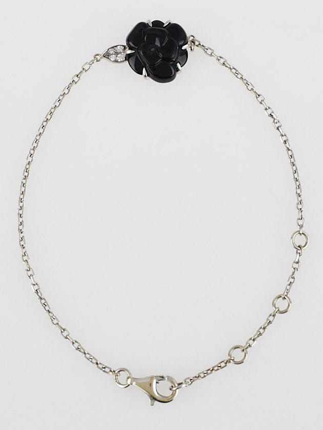 Chanel 18k White Gold and Black Onyx Camellia Bracelet