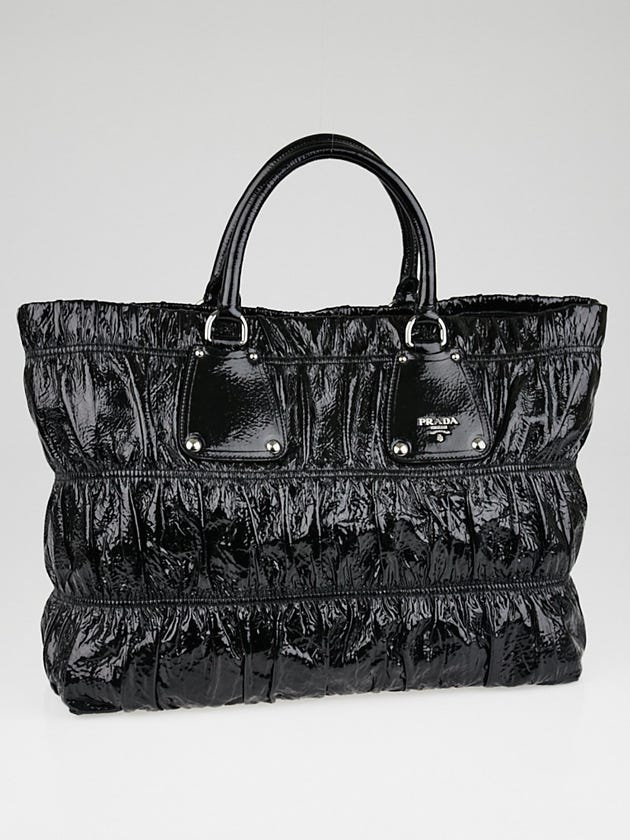 Prada Black Patent Leather Gauffre Tote Bag BN1232