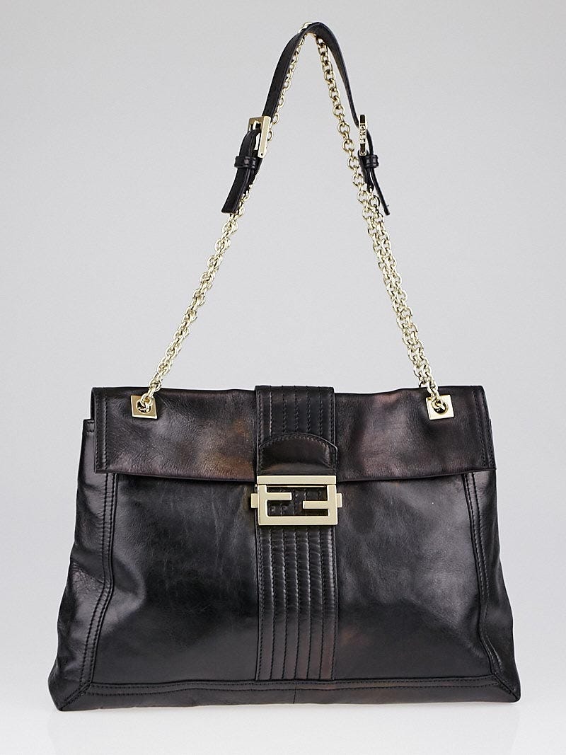 Fendi Black Leather Maxi Baguette Flap Bag 8BT143 Yoogi s Closet