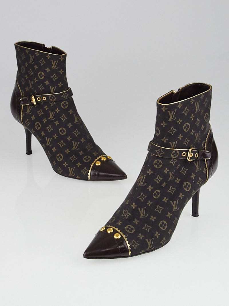 Louis Vuitton Ebene Monogram Mini Lin Studded Ankle Boots Size 8/38.5 -  Yoogi's Closet