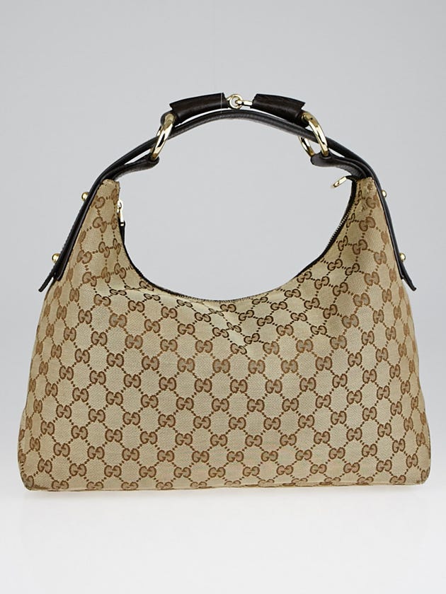 Gucci Beige/Ebony GG Canvas Medium Horsebit Hobo Bag